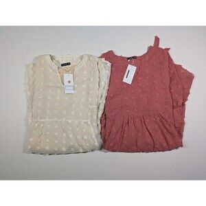 MIHOLL Dusty Pink & Ivory/Cream Swiss Dot Shift Dress XXL (2 dresses) NWTs